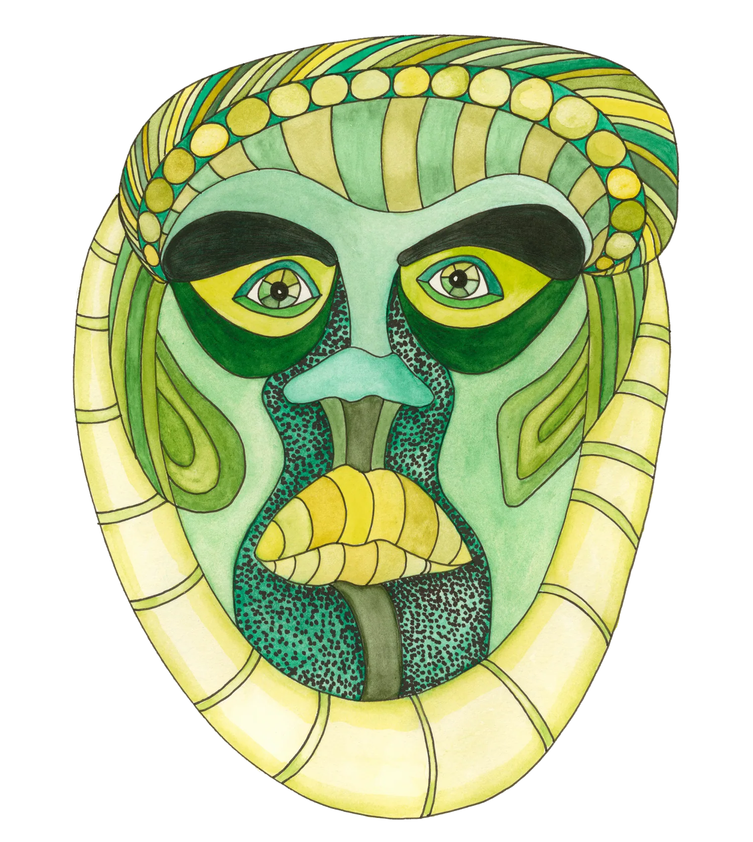 Grön mask – akvarell av Anna Maria Eiderbrant